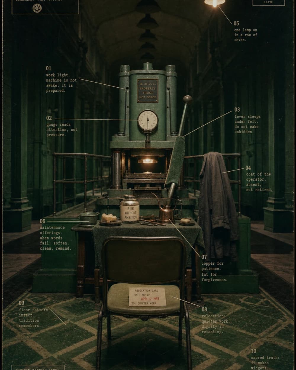 Relocation Specimen / Figure with Stamp Before the Paused Apparatus, Cycle Interrupted