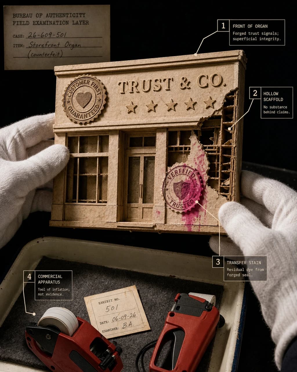 Mimicry Façade / Storefront Organ with Forged Trust Markings