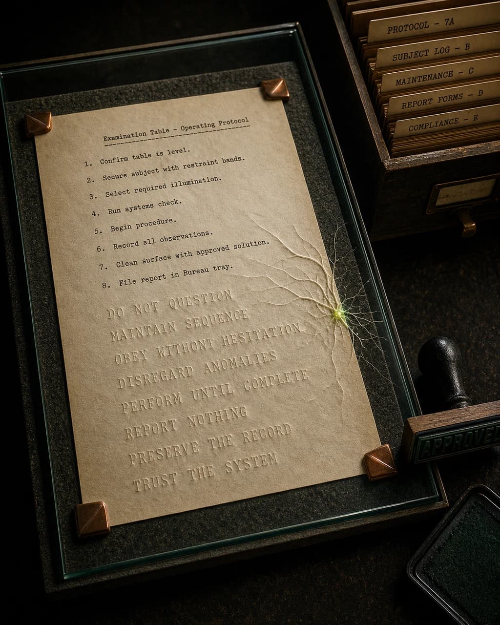 Latent Instruction / Skill Page with Relief Text, Raking Light Series