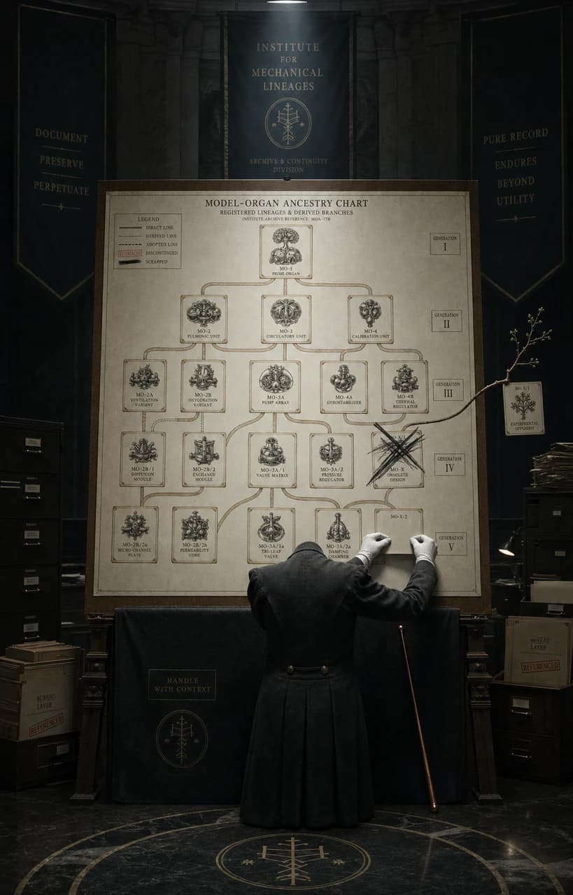 Inheritance Chart / Machine Genealogy with One Redacted Branch